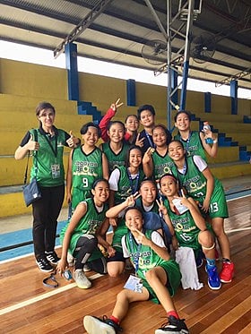 CAGAYAN DE ORO. Coach Catrina June Pong-Biongcog, extreme left, and her triumphant Oro lady dribblers during the 2019 Batang Pinoy Mindanao Qualifier in Tagum City, Davao del Norte. (Contributed photo)