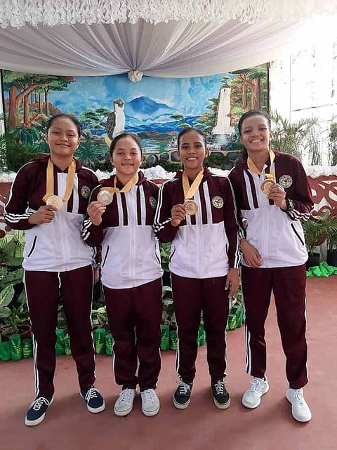 DAVAO. The secondary girls 3x3 team of Anghella Coco, Dyna Mae Lampara, Queencel Regeno and Rhea Ville Bausin give Davao region's 13th and final gold medal in the Palarong Pambansa 2019. (Aries Bastian)