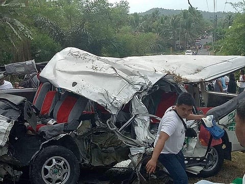 LEYTE. A deadly collision caused a vehicle to overturn, killing at least eight people in Babatngon, Leyte, Friday, May 17. (Photo by Ioannes Paulus Omang)