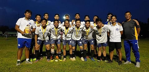BACK-TO-BACK CHAMPS. The Ateneo de Davao University secondary boys football team defends the title in the just-concluded Dacs Sportsfest 2019 secondary boys football competition at Tionko field along Quimpo Boulevard, Davao City. BAI SIANG LIM
