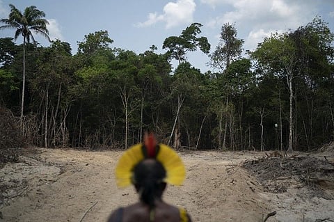 BRAZIL. In this August 31 file photo, Krimej indigenous Chief Kadjyre Kayapo of the Kayapo indigenous community looks out at a path created by loggers on the border between the Biological Reserve Serra do Cachimbo (front) and Menkragnotire indigenous lands in Altamira, Para state, Brazil. A Brazilian government report said Monday, November 18, that the rate of deforestation in Brazil's Amazon rainforest is at its highest level in more than a decade, undermining officials' claims that concerns by environmentalists have been overblown. (AP)