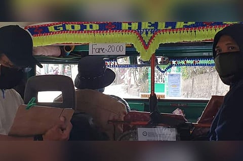 BAGUIO. A P20 fare is set by jeepney drivers to compensate for the limited operational hours due to the Luzon-wide enhanced community quarantine (ECQ). A complaint was earlier lodged by a commuter to LTO pushing some jeepney lines to halt operations to the dismay of residents forced to walk. (Photo by Maria Elena Catajan)