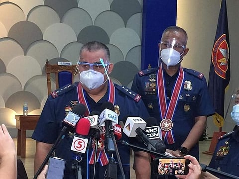MANILA. Philippine National Police Chief Debold Sinas is interviewed by reporters on March 10, 2021, a day before his swab test for Sars-CoV-2 yielded positive results. (Third Anne Peralta-Malonzo)