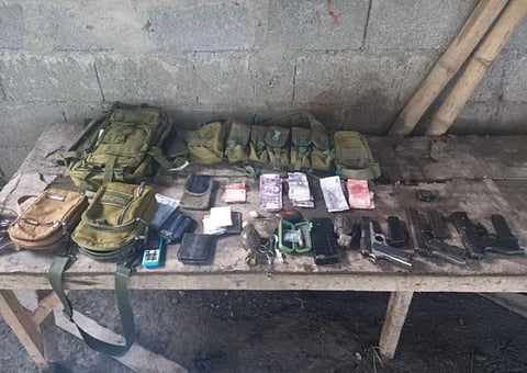 ZAMBOANGA. Three members of the Bangsamoro Islamic Freedom Fighters (BIFF) die in a clash with government troops Sunday, June 20, in Shariff Saydona Mutapha, Maguindanao while an encampment of the BIFF was discovered in Ampatuan, Maguindanao. A photo handout shows the war materials, including cash and suspected shabu the troops recovered from the encampment. (SunStar Zamboanga) 