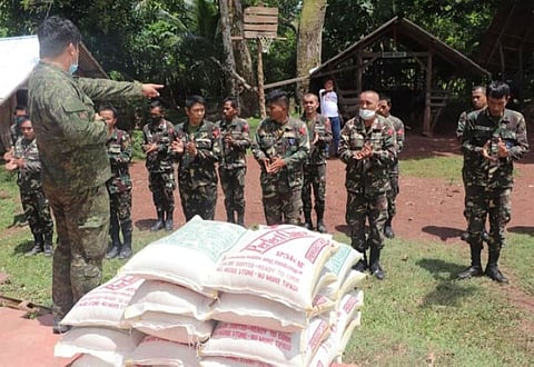 ZAMBOANGA. The Provincial Government of Zamboanga del Sur provides rice allowance to 25 militiamen of the 53rd Infantry Battalion based in Ticala Island Patrol Based in San Pablo municipality. A photo handout shows a military official gestures in the talk to men activity during the visit in Ticala Island. (SunStar Zamboanga)  
