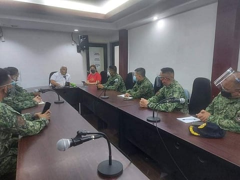 MEETING ON POLICE VISIBILITY. Mayor Carmelo Lazatin Jr. and Executive Assistant IV Reina Manuel on August 23, 2021 met with Angeles City Police Office Director Colonel Rommel Batangan and six station commanders, for more police visibility in the city's streets, particularly along public markets, to deter theft and robbery of business establishments. (Angeles City Information Office)