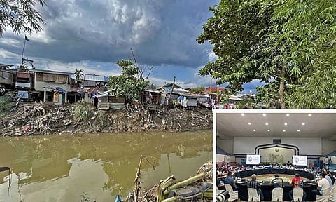 AFTERMATH. Houses on the side of the Butuanon River in Zone Batong, Barangay Paknaan in Mandaue City remain standing after the river overflowed on Friday, Sept. 9, 2022, causing much damage in the area and flooding in several parts of the city. (Inset) Due to last Friday's floods, Mandaue City officials led by Mayor Jonas Cortes have decided to undertake the removal of houses situated along the three-meter easement of the Butuanon River to prevent another disaster. The decision was made after Cortes met with various government officials during a meeting at the Mandaue City Cultural and Sports Complex on Wednesday, Sept. 14, 2022. / Amper Campaña (MAIN) & Mae Fhel Gom-os (INSET)