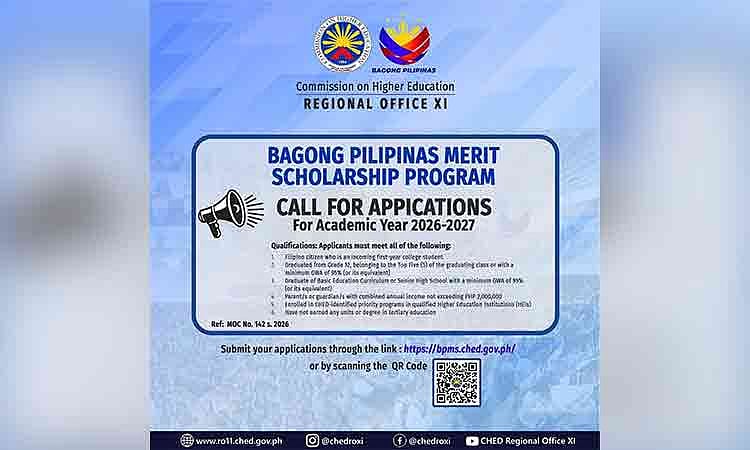 Ched-Davao opens merit scholarship applications