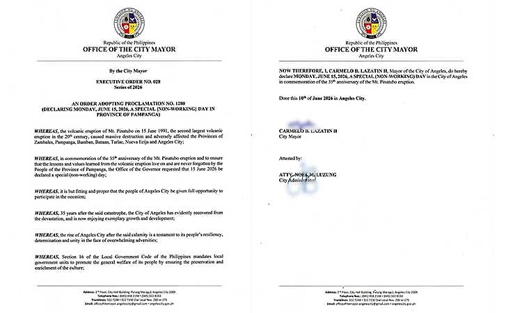 Pinatubo anniv declared holiday in Angeles City