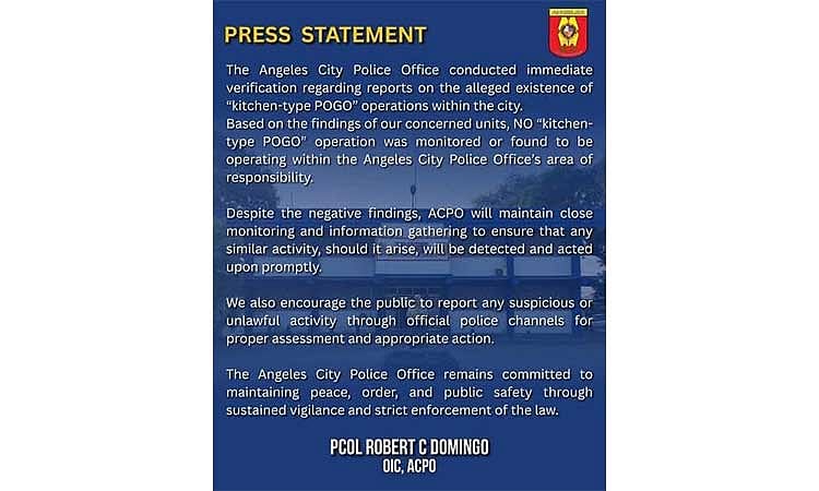 ACPO: No kitchen-type POGO ops in Angeles City