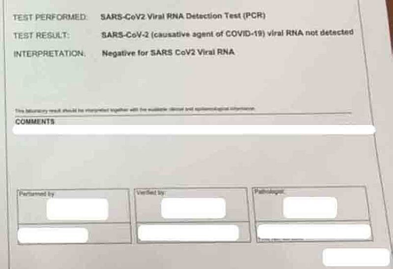 Negative swab test required for COC filing