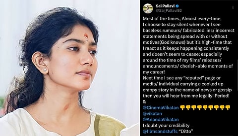 രാമായണയിൽ അഭിനയിക്കാൻ വെജിറ്റേറിയനായെന്ന വാർത്ത തെറ്റ്,'വികടന്' കടുത്ത വിമർശനവുമായി സായ് പല്ലവി 