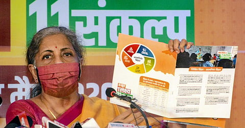 Nirmala Sitharaman addressing the rally in Patna ahead of elections. 
