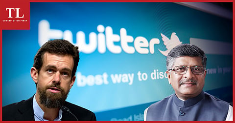 In photo: Twitter CEO Jack Patrick Dorsey and Union Minister for Ministry of Electronics and IT Ravi Shankar Prasad.