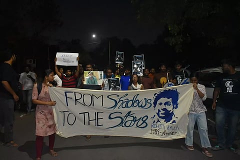3 मई को प्रदर्शन में शामिल छात्र।  