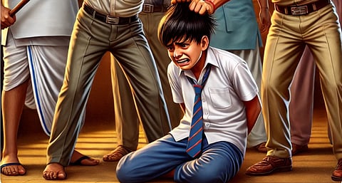 17 वर्षीय दलित छात्र को उसके बाल कटाने पर शिक्षकों ने बेरहमी से पीटा। छात्र के सिर पर गंभीर चोटें आईं और उसके दोनों हाथों में फ्रैक्चर हो गए। 