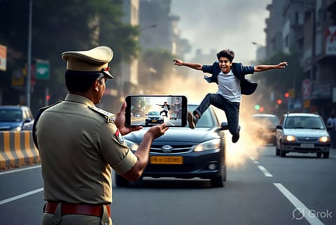 आरोपी पक्ष का कहना है कि घटना के दिन शिकायतकर्ता पुलिस अधिकारी ने कार रोकी और रील बना रहा था, तभी उसका बेटा रील की ड्रामा स्टोरी के हिस्से के रूप में गाड़ी के सामने कूद गया, जिससे दुर्घटना हुई।