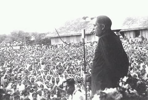 Ambedkar delivering speech in one of the peasants' movements