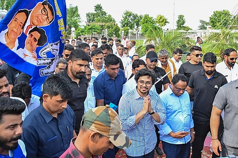 Akash Anand leading The Bahujan Rath Yatra. 