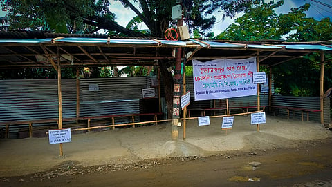 A temporary protest site set up by locals at Moirong Thong in the capital Imphal, after the incident of rape of women in Churachandpur.