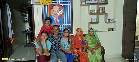 Meethalal with his mother, wife and children at his Udaipur home 