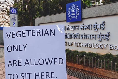 In July, posters stating "vegetarians only are allowed to sit here" appeared in the canteen of Hostel 12 on campus.