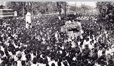 A sea of people gathered to pay  respects to their revered leader Baba Saheb on his last journey