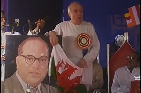 A video still featuring Kenneth Griffith in the documentary- The Untouchable - The Life of Babasaheb. 