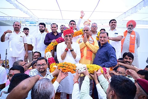 Education Minister Madan Dilawar and BJP Candidate Gajendra Singh (red turban) at Jodhpur Event