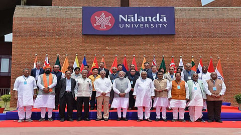 Prime Minister Modi, Bihar Chief Minister Nitish Kumar and other dignitaries at Nalanda University.