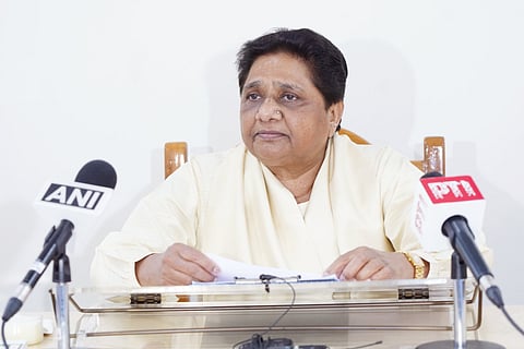 Bahujan Samaj Party President Mayawati addressing a press conference
