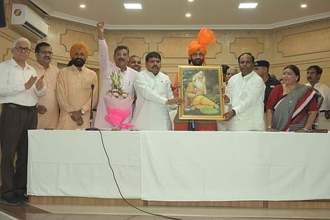 Haryana CM Nayab Singh Saini with the representatives of Valmiki community.
