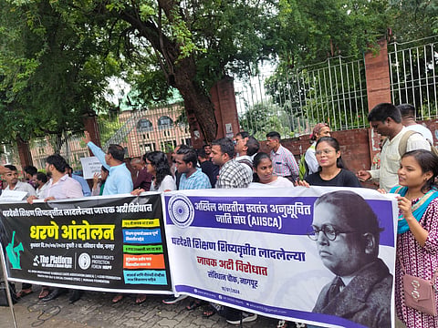 AIISCA's recent protest in Nagpur against the unjust changes in Shahu Maharaj Scholarship. 