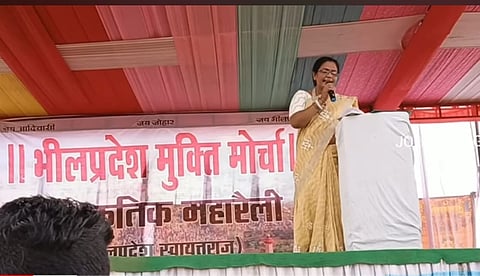 Speaking at the Mangarh Rally on July 18, senior teacher Menaka Damor encouraged women and girls to focus on education, quoting Baba Saheb Ambedkar,  "Education is like a lioness’s milk; whoever drinks it will roar."
