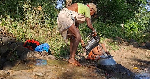 Baigantola villagers suffer from  severe water crisis, relying on natural water sources known as 'jhiriya' (small pits).