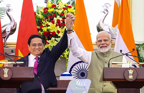 Prime Minister Narendra Modi with  Phạm Minh Chinh, PM of Vietnam.