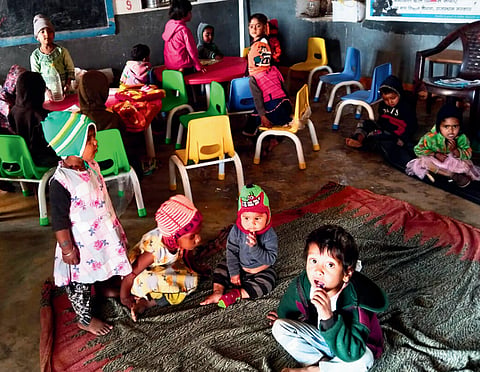 The Indian government established Anganwadi centers to prevent malnutrition, promote early childhood education, and safeguard mothers' health. 