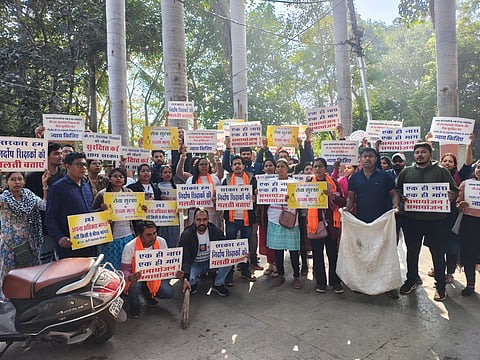 The protesting teachers are urging the state government and judiciary to secure their jobs through alternative arrangements. 