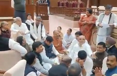  Congress legislators have maintained their protest by camping inside the Assembly for three consecutive nights.