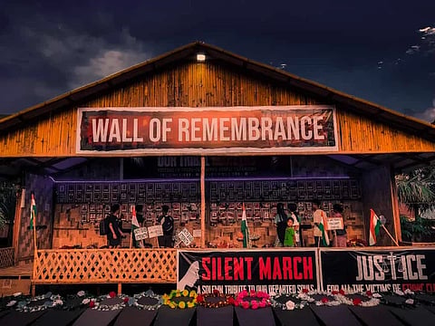 The 'Wall of Remembrance' is a memorial established by the Kuki-Zo community in Tuibuong, Churachandpur, to honor those killed in the ethnic violence that began on May 3, 2023. 
