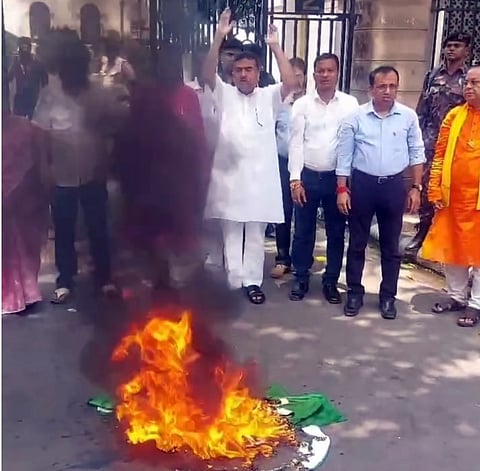 Pahalgam attack: BJP legislators in Bengal stage protest, burn Pakistan flags in front of Assembly 