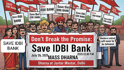 UFIOE Protests IDBI Bank Privatization at Jantar Mantar