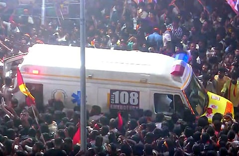 The stampede occurred late Saturday evening during Vijay’s mass outreach rally at Velusamypuram in Karur.