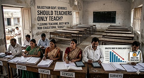 Teachers are made to do  non-educational tasks like census, livestock census, and various surveys. Due to these duties, enrollment in government schools has dropped drastically.