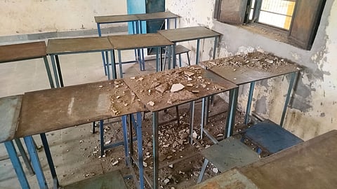 The situation took a serious turn when three Class 11 science students Puja, Kali Kumari and Sharada Kumari, all residents of Chadla village, were injured after a portion of the ceiling plaster collapsed on them.