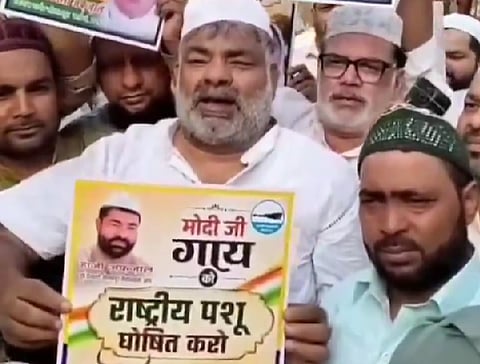 In Delhi and surrounding areas like Faridabad, participants carried large posters and banners after Eid prayers, demanding national animal status for the cow and an end to slaughterhouses.