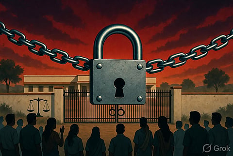 The incident at Govt Higher Secondary School in Liwali village led to immediate protests by parents and villagers, who locked the school gates.