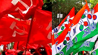 Collage of CPI(M) and Congress flags