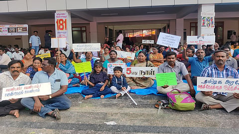 Part-time teachers at the protest site in DPI earlier this month