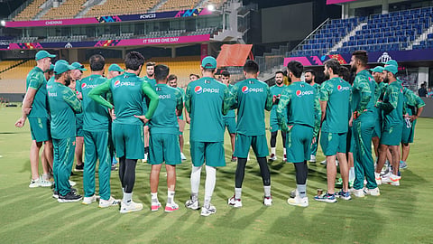 Pakistan team in a huddle